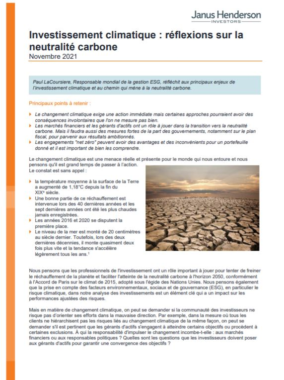 JANUS HENDERSON - investissement climatique