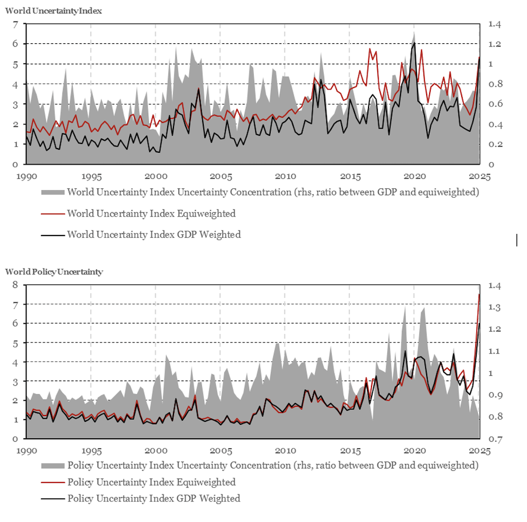 2025.06.30.Figure 2. Évolution comparée des mesures d'incertitude pondérées par le PIB et équipondérées